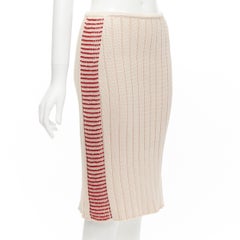 CHANEL 00C cotton red bead trim ribbed knit CC logo skirt FR38 M