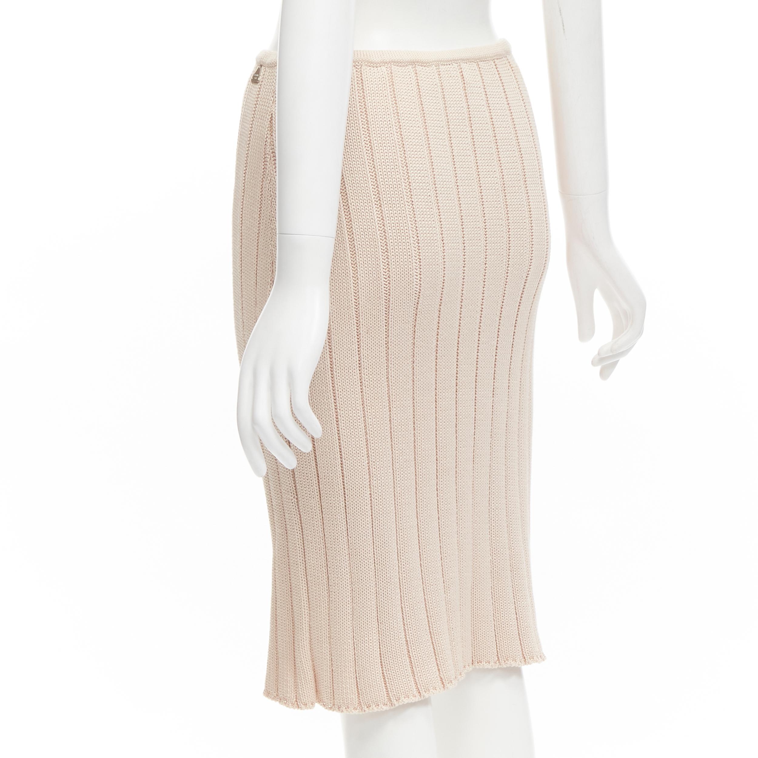 Women's CHANEL 00C cotton red bead trim ribbed knit CC logo skirt FR38 M