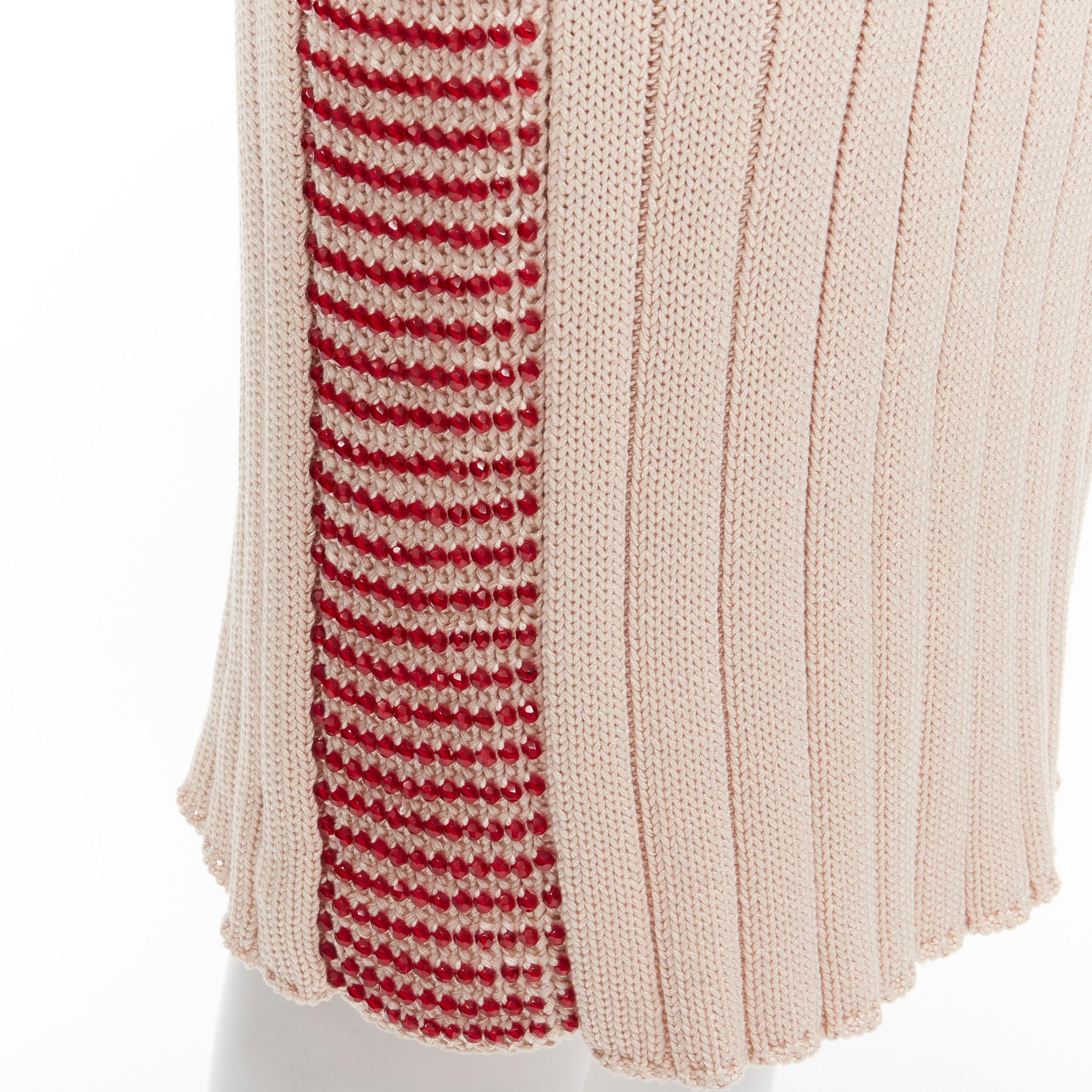 CHANEL 00C cotton red bead trim ribbed knit CC logo skirt FR38 M 1