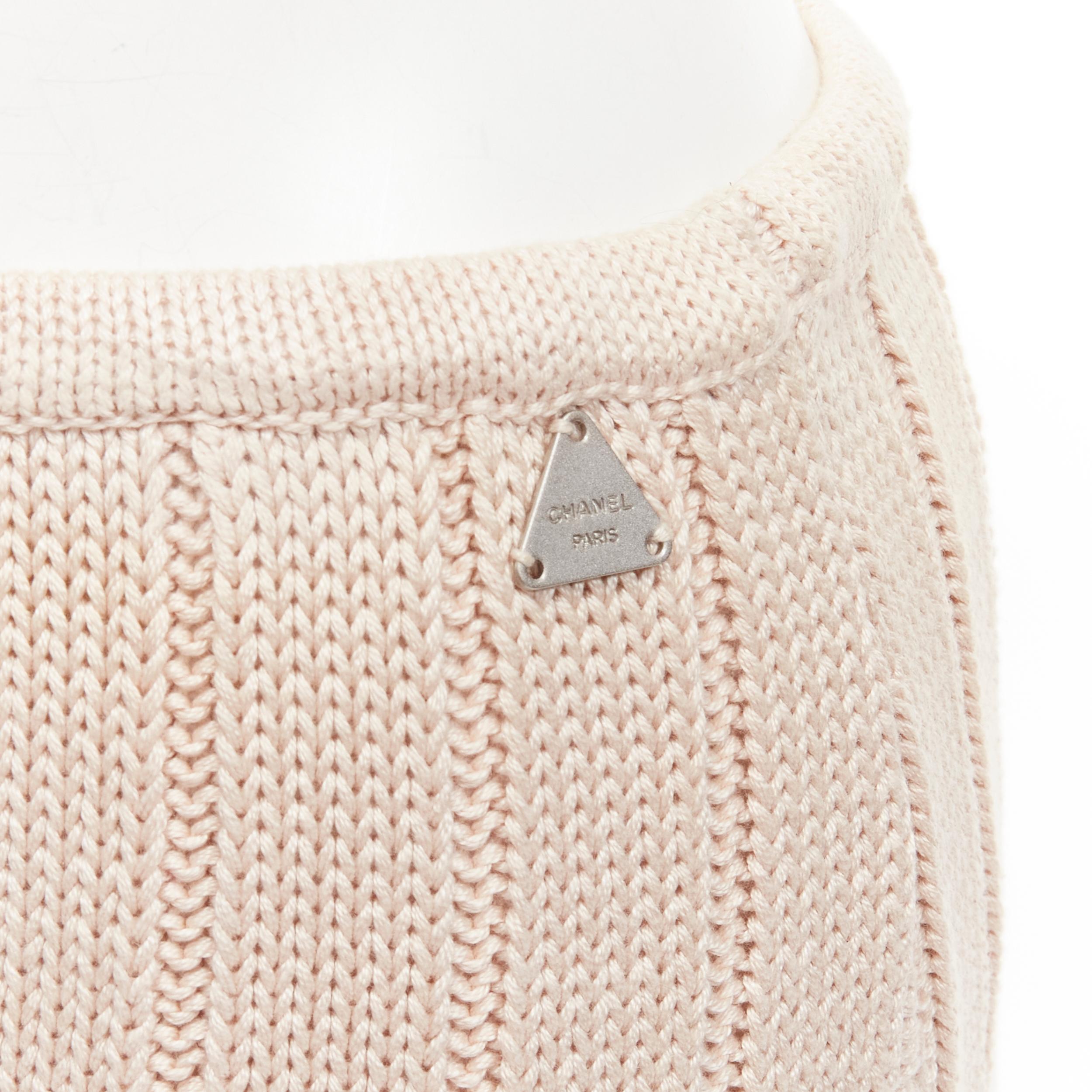 CHANEL 00C cotton red bead trim ribbed knit CC logo skirt FR38 M 2
