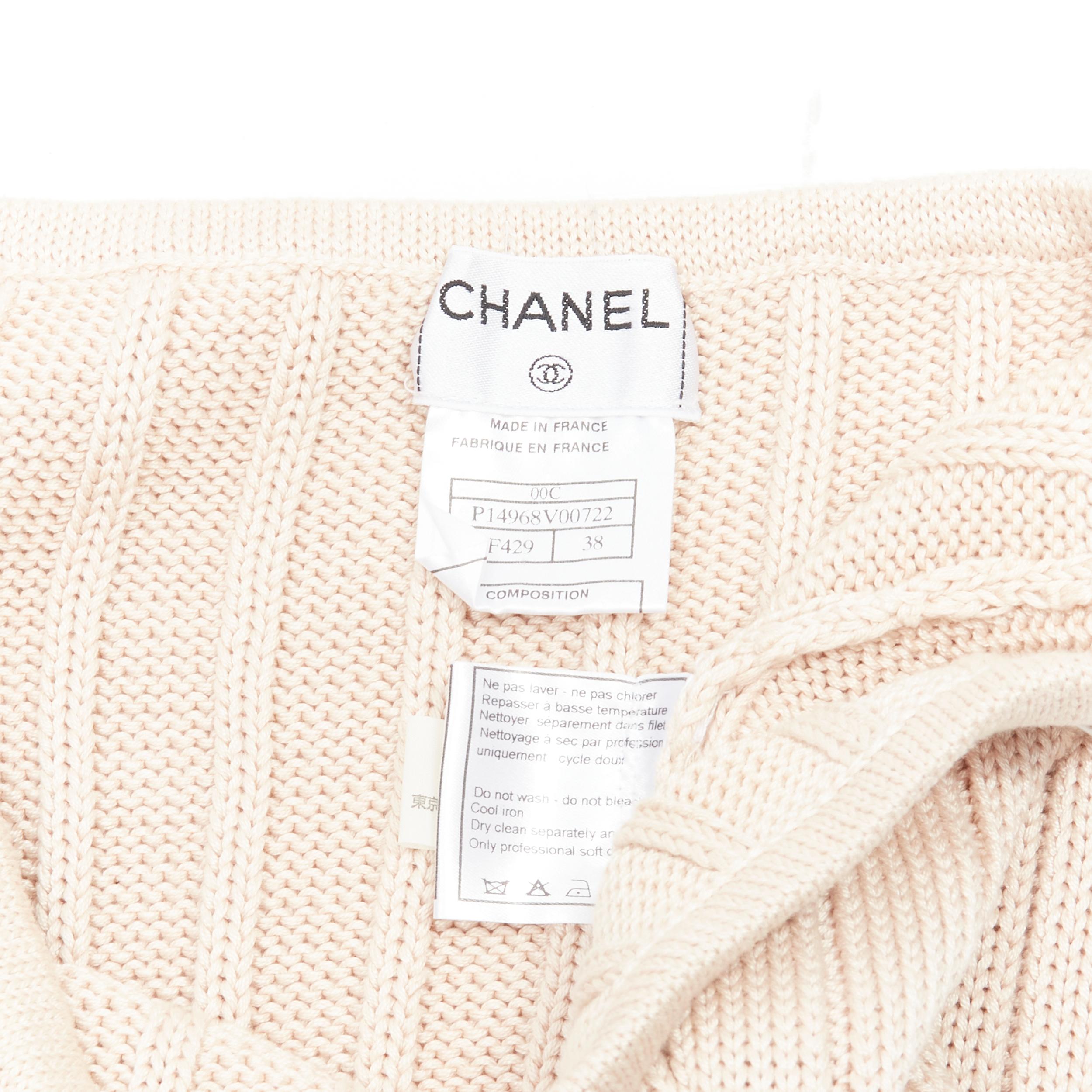 CHANEL 00C cotton red bead trim ribbed knit CC logo skirt FR38 M 3