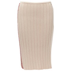CHANEL 00C cotton red bead trim ribbed knit CC logo skirt FR38 M