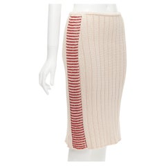 CHANEL 00C cotton red bead trim ribbed knit CC logo skirt FR38 M