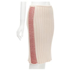 CHANEL 00C gonna in cotone rosso con perline e logo CC in maglia a coste FR38 M