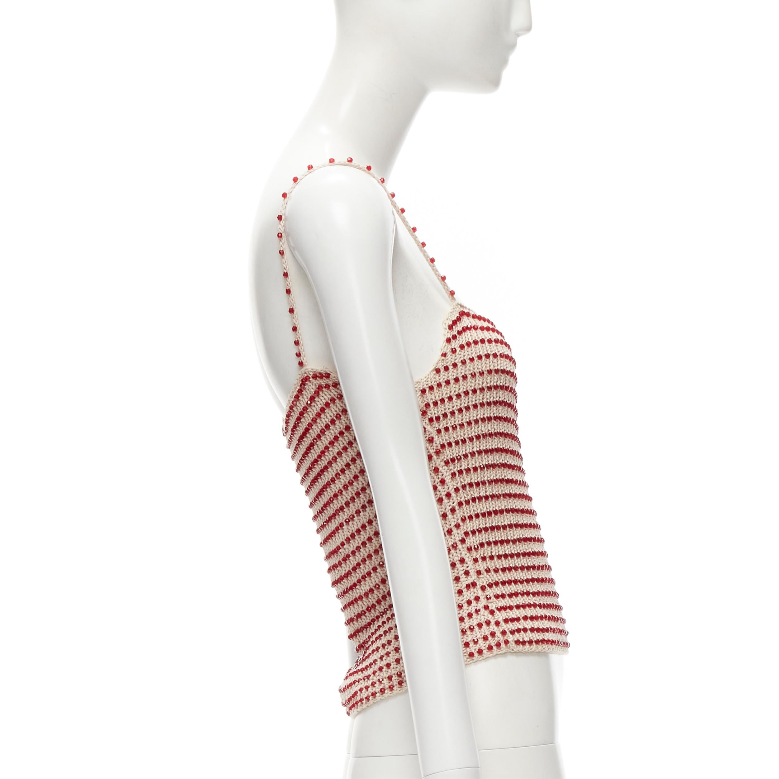 CHANEL 00C ribbed knit cotton red bead embellished CC cami tank FR40 M In Good Condition In Hong Kong, NT