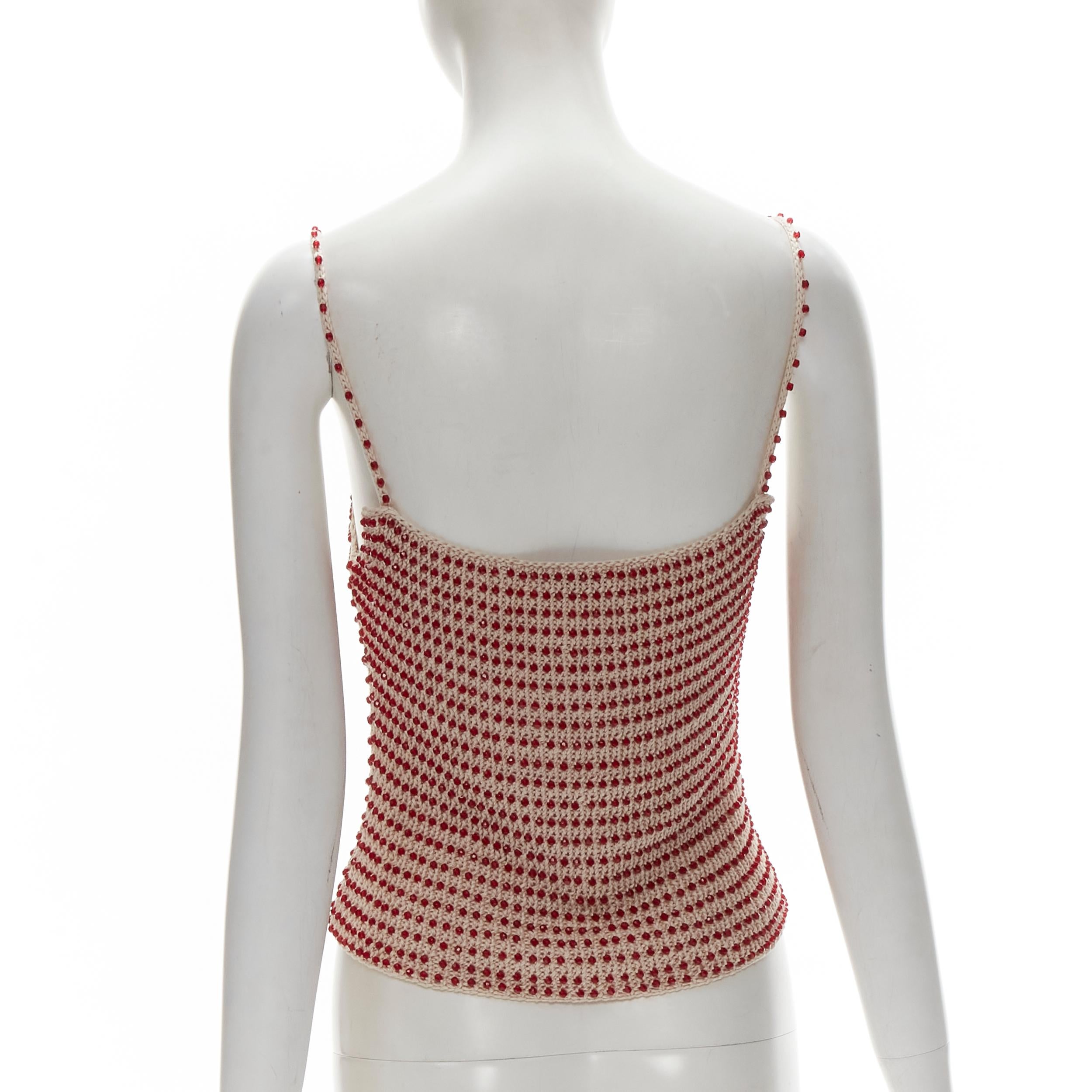 Women's CHANEL 00C ribbed knit cotton red bead embellished CC cami tank FR40 M