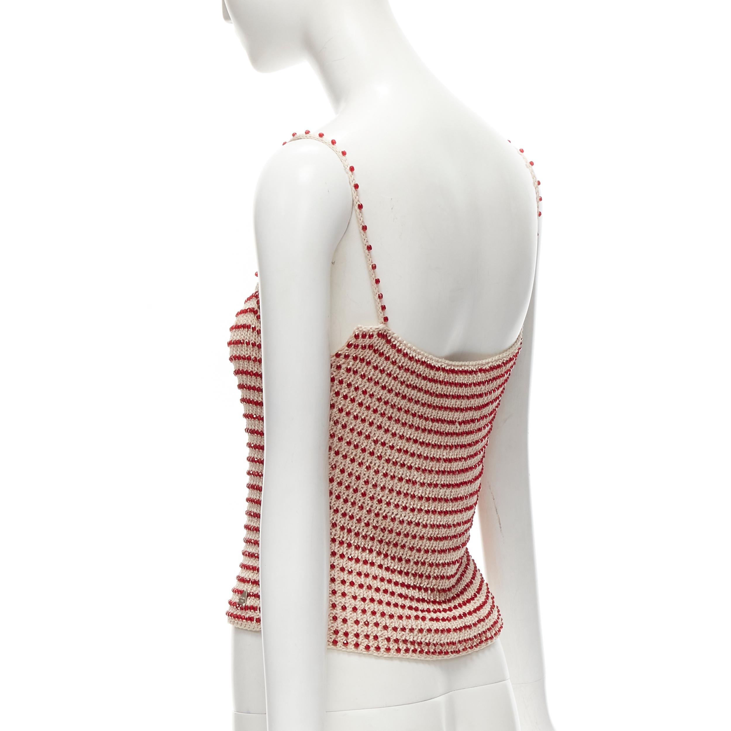 CHANEL 00C ribbed knit cotton red bead embellished CC cami tank FR40 M 1