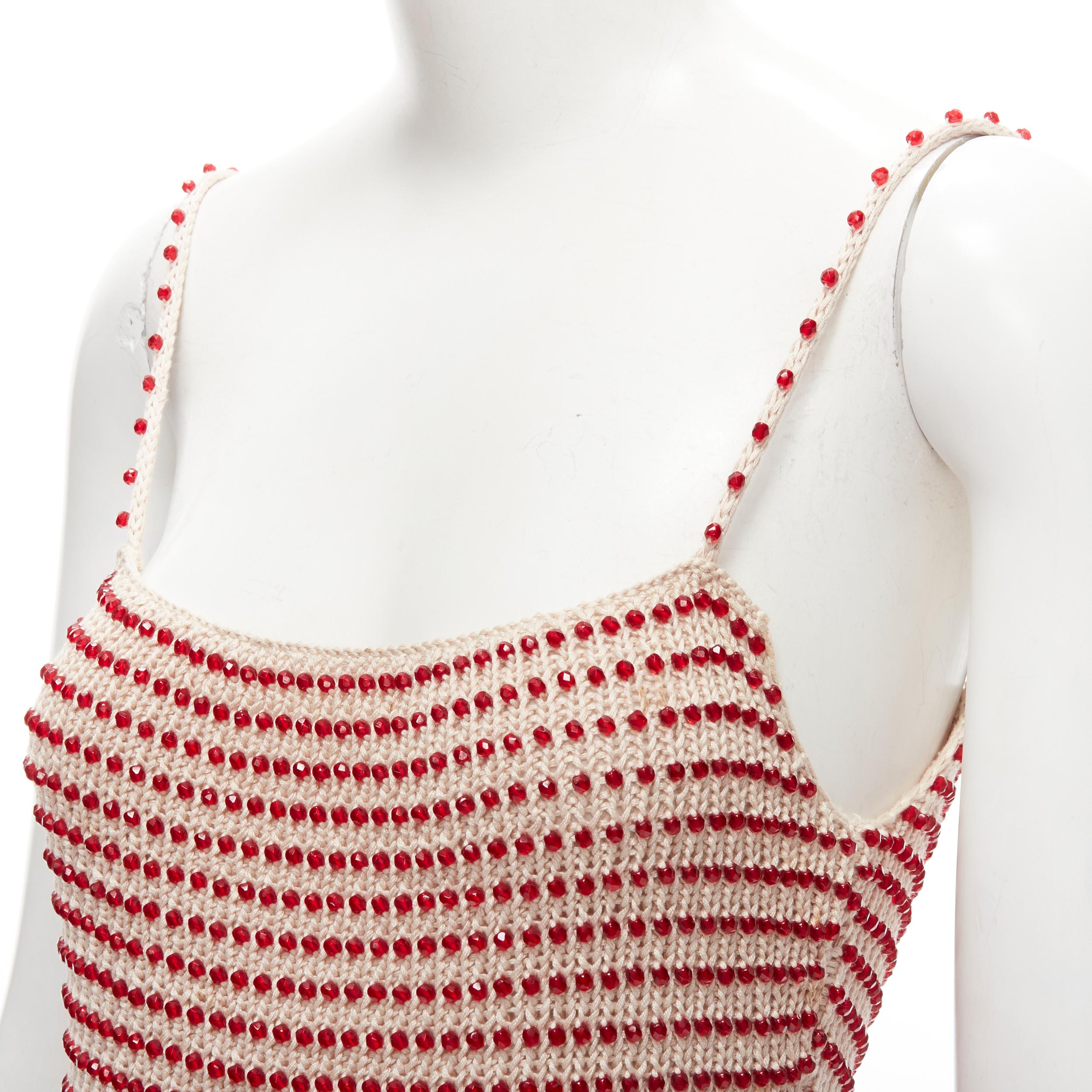 CHANEL 00C ribbed knit cotton red bead embellished CC cami tank FR40 M 2