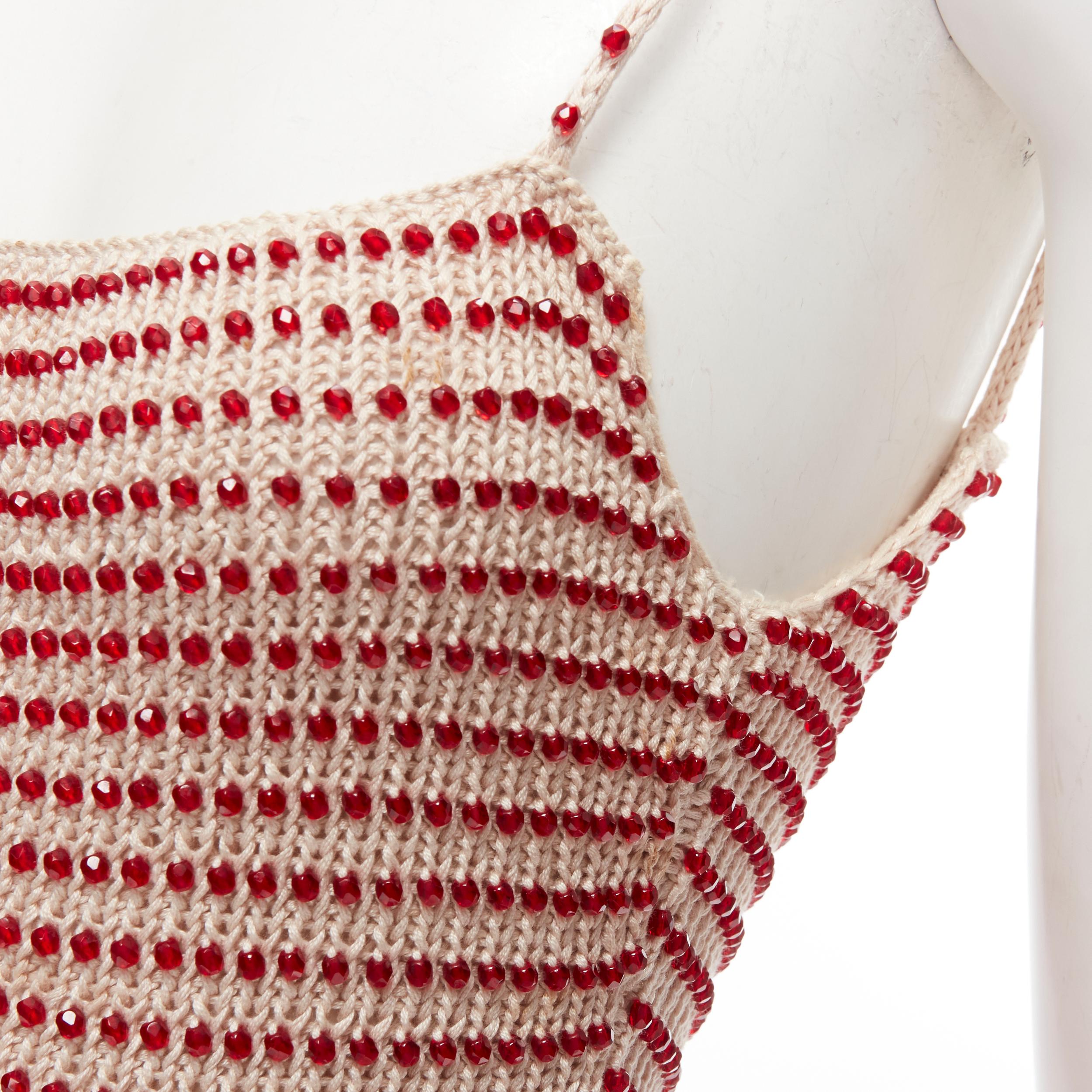 CHANEL 00C ribbed knit cotton red bead embellished CC cami tank FR40 M 3