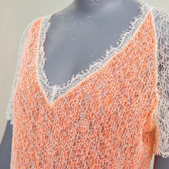 CHANEL 00P sheer orange white cotton lace layered knitwear top FR46 XL