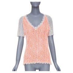 CHANEL 00P sheer orange white cotton lace layered knitwear top FR46 XL