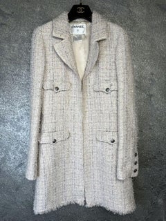 CHANEL 00s Vintage Collectible Pastel Tweed Coat 36 FR