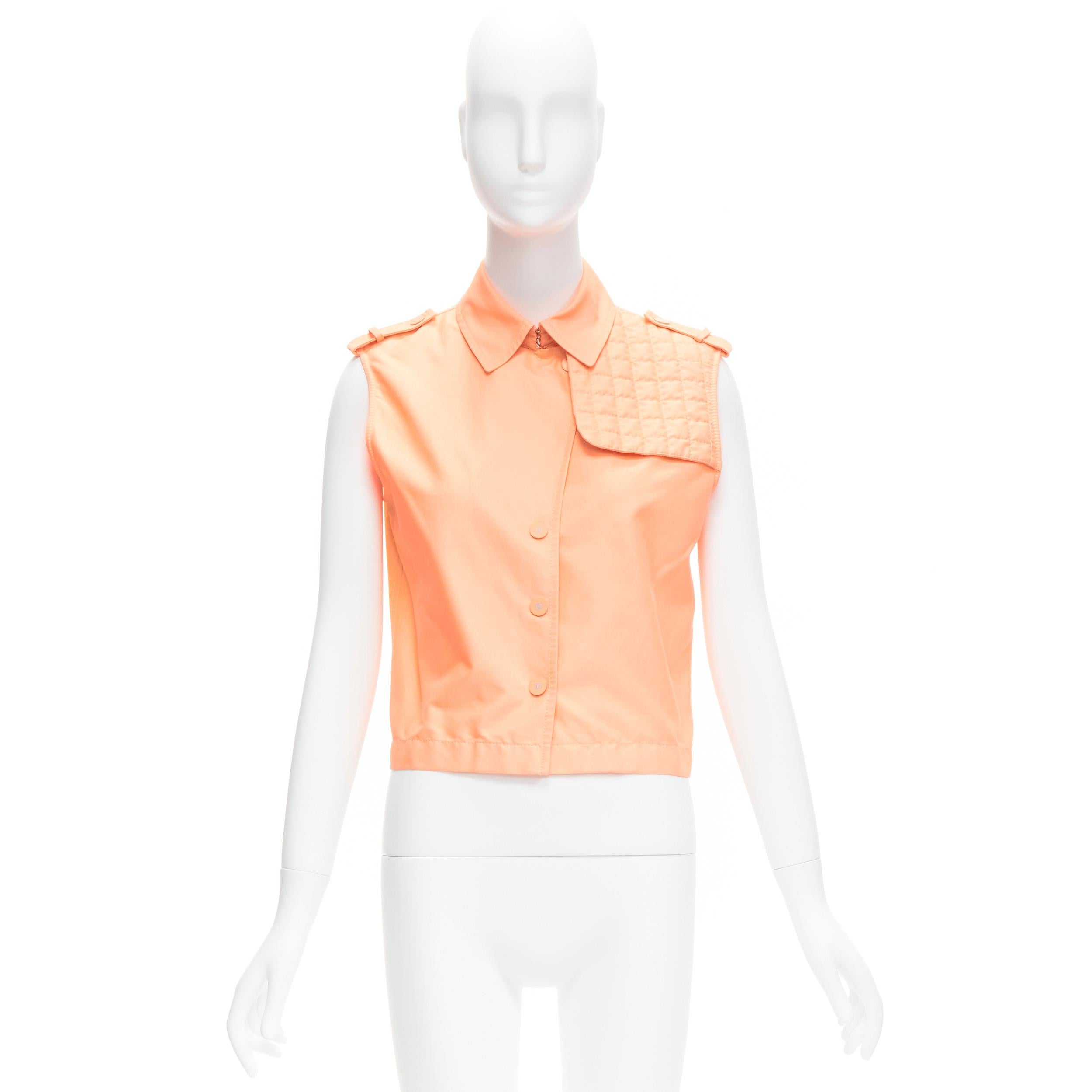 CHANEL 00T apricot orange CC button quilted panel cropped vest FR38 M For Sale 6