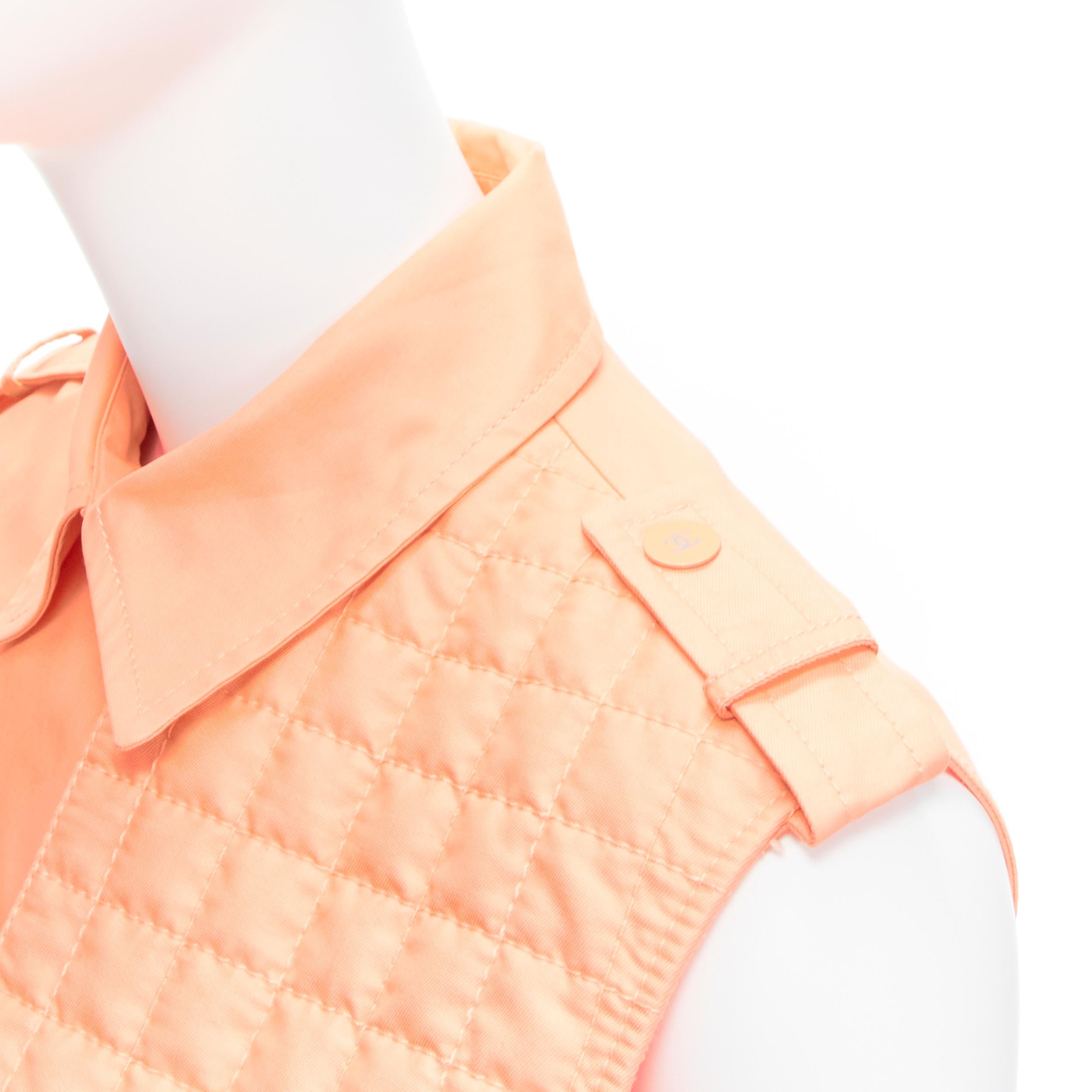 CHANEL 00T apricot orange CC button quilted panel cropped vest FR38 M
Reference: TGAS/C02015
Brand: Chanel
Designer: Karl Lagerfeld
Collection: 00T
Material: Cotton, Polyamide
Color: Orange
Pattern: Solid
Closure: Snap Buttons
Extra Details: CC logo