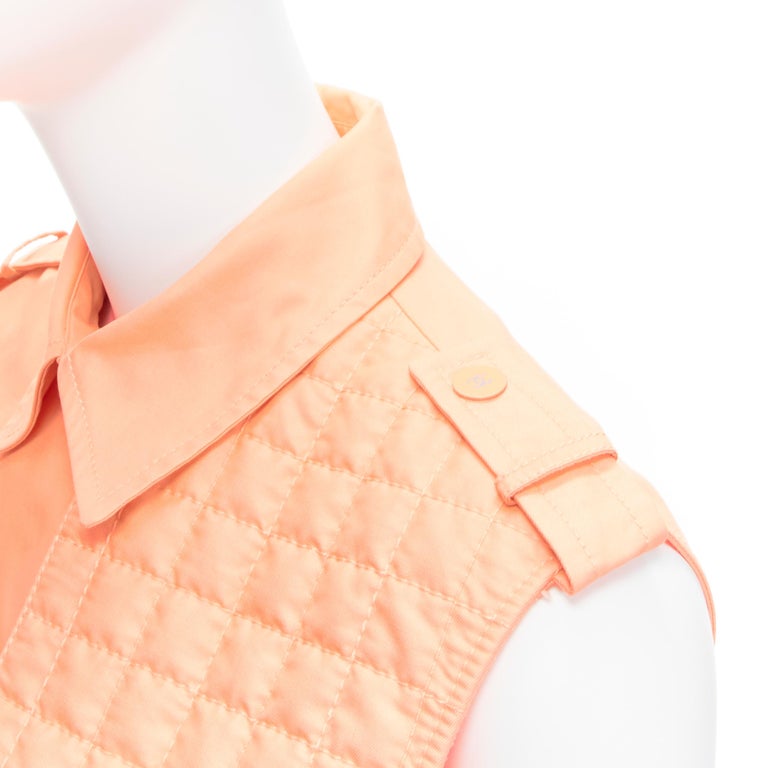 CHANEL 00T apricot orange CC button quilted panel cropped vest FR38 M ...