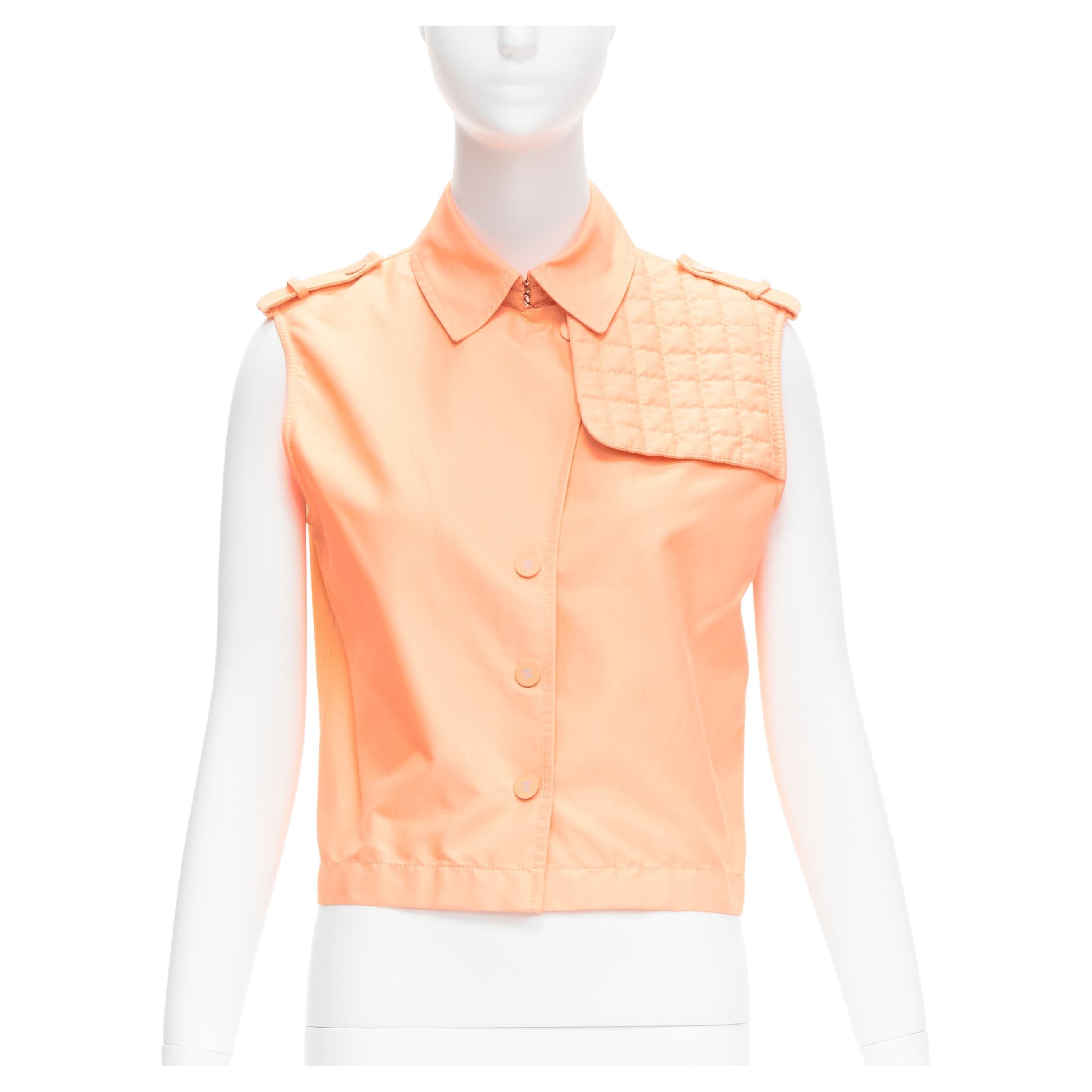 CHANEL 00T apricot orange CC button quilted panel cropped vest FR38 M For Sale