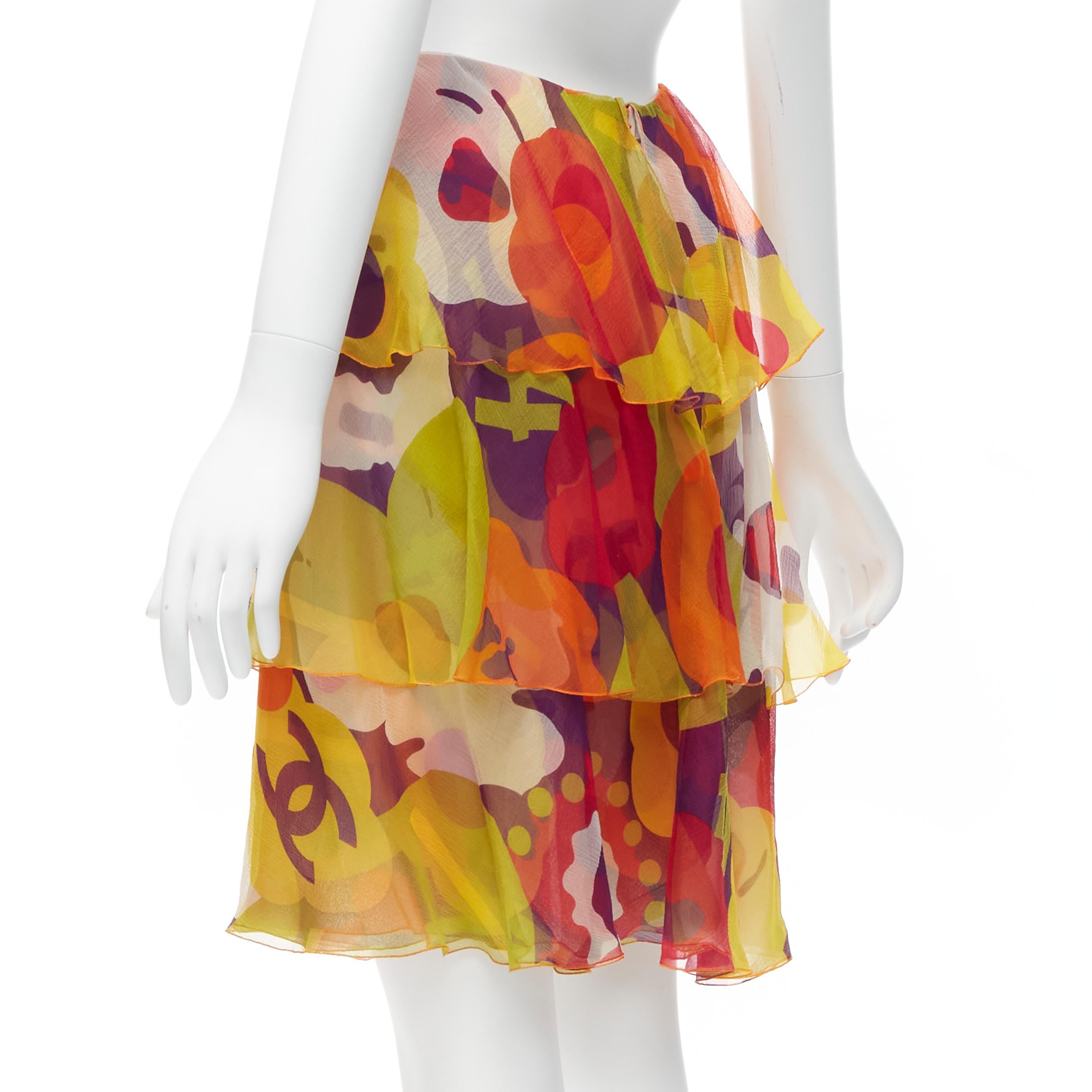 CHANEL 00T CC logo multicolour floral print tiered skirt FR38 M 1