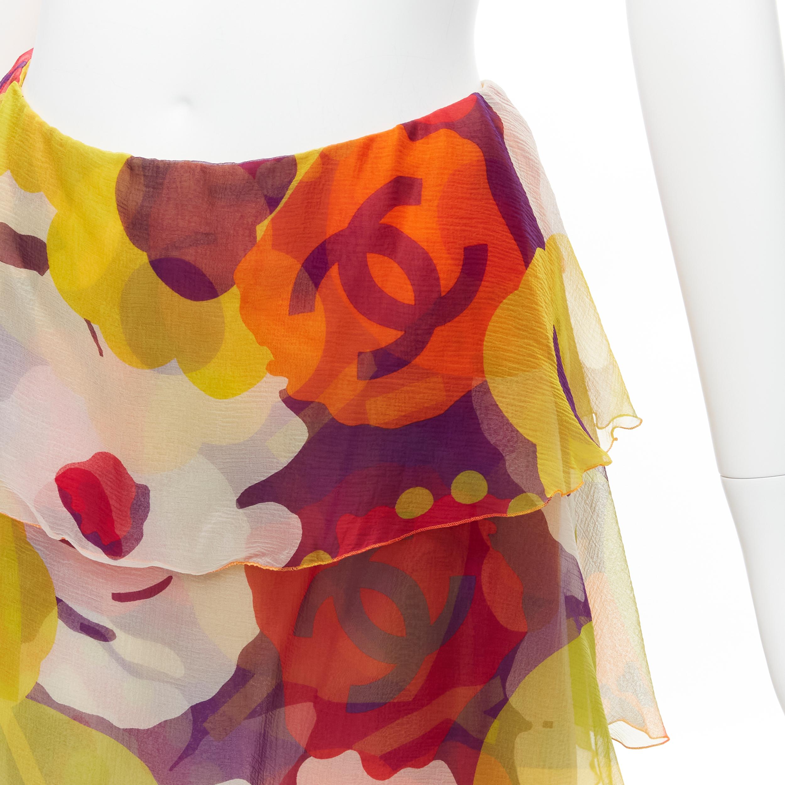 CHANEL 00T CC logo multicolour floral print tiered skirt FR38 M 2