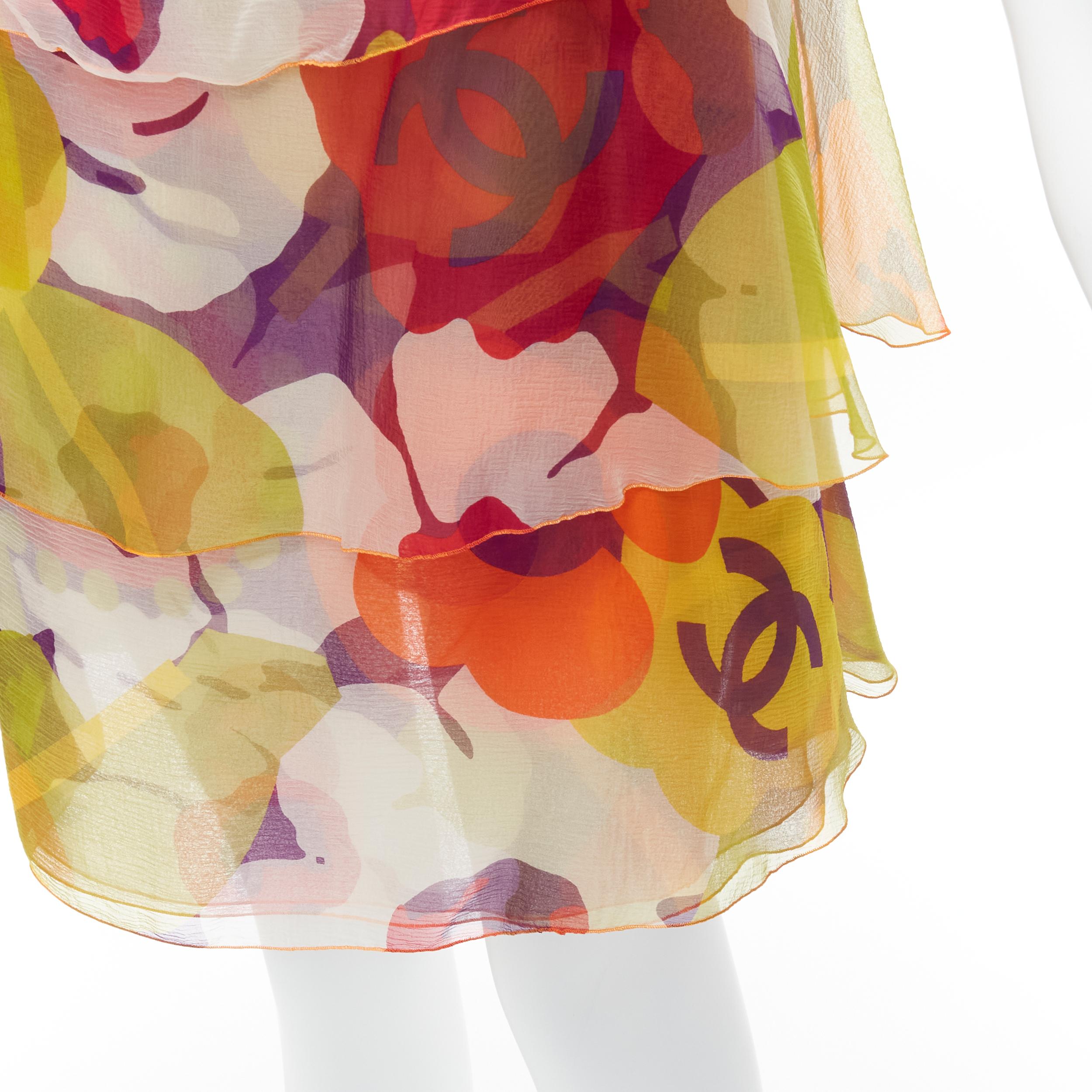 CHANEL 00T CC logo multicolour floral print tiered skirt FR38 M 3