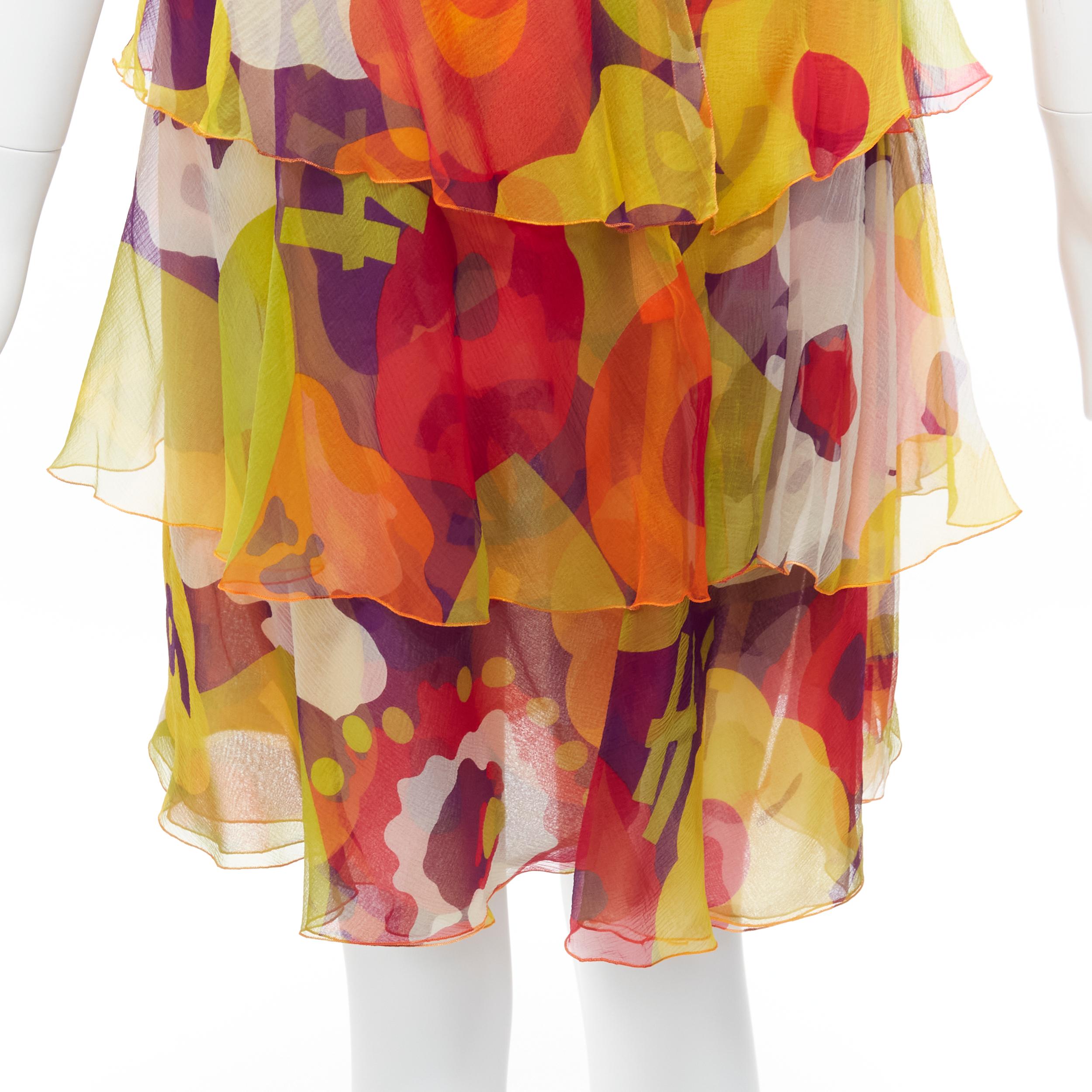 CHANEL 00T CC logo multicolour floral print tiered skirt FR38 M 4