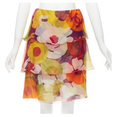 CHANEL 00T CC logo multicolour floral print tiered skirt FR38 M