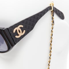 CHANEL 01450 CC logo doré monture matelassée noire brillante lunettes de soleil