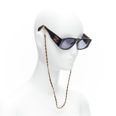 CHANEL 01450 CC gold logo black shiny quilted frame sunglasses