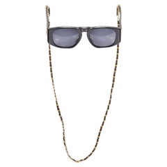 CHANEL 01450 CC gold logo black shiny quilted frame sunglasses