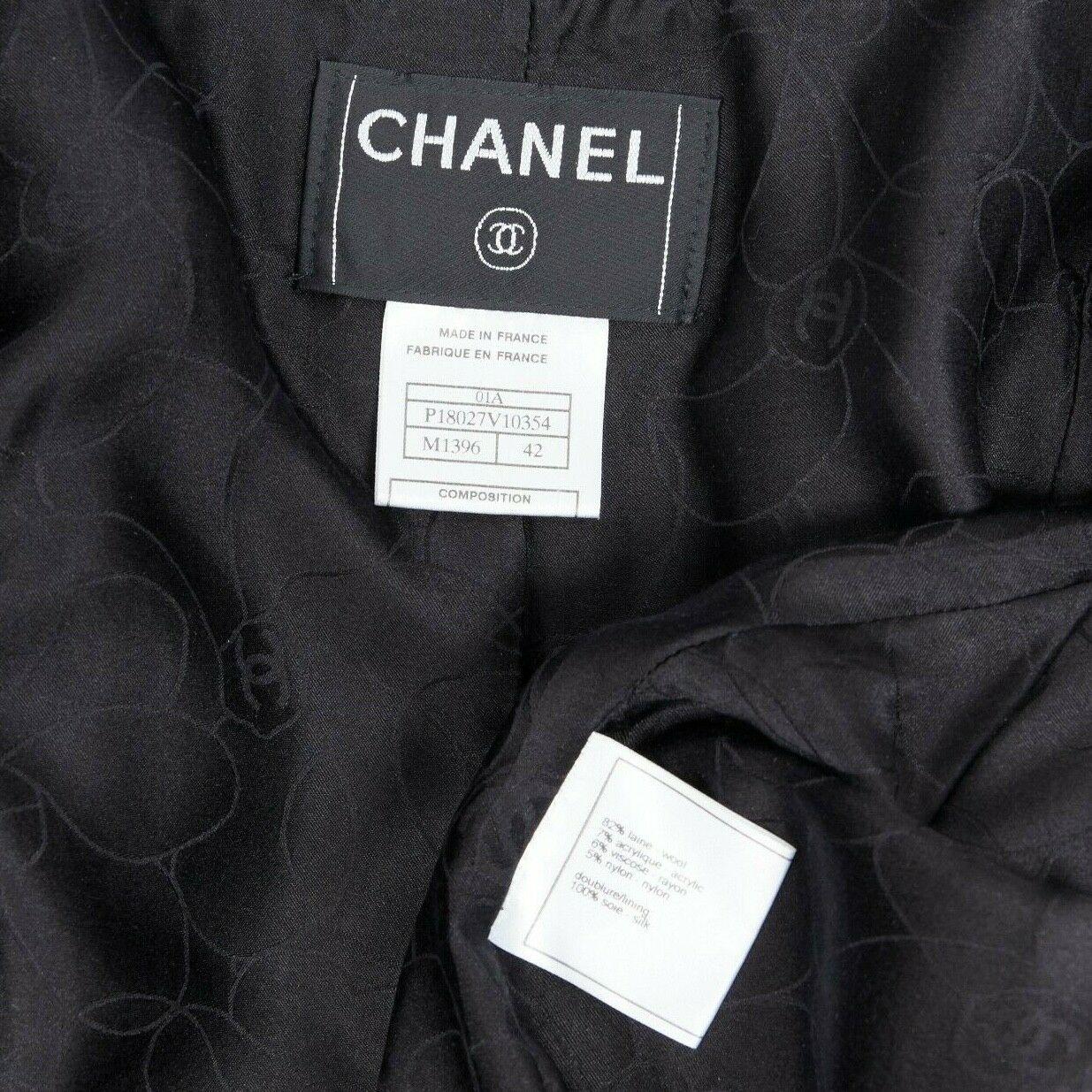 CHANEL 01A black red brown wool blend tweed leather inset 4 pocket jacket FR42 5