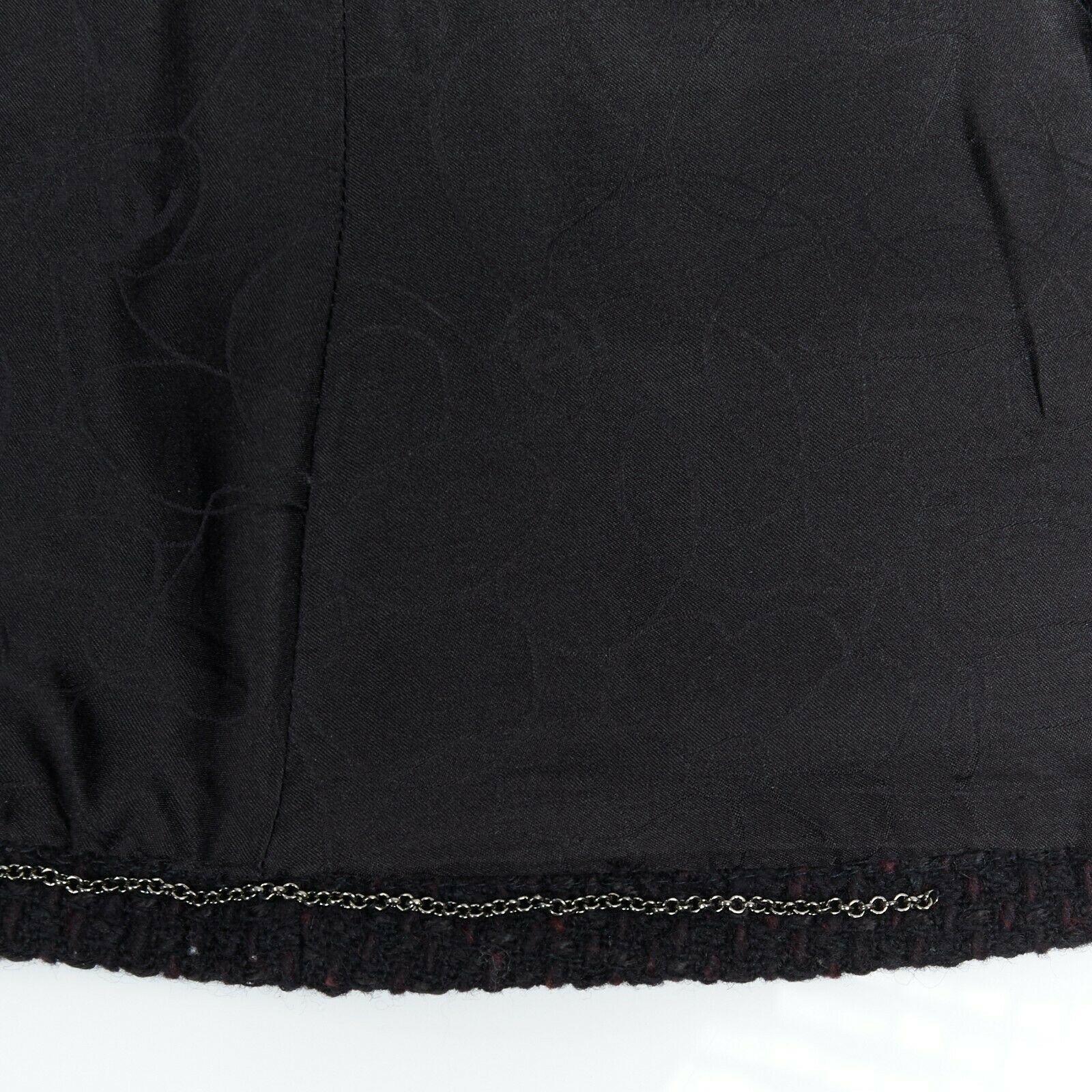 CHANEL 01A black red brown wool blend tweed leather inset 4 pocket jacket FR42 6
