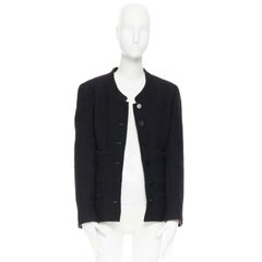 CHANEL 01A black red brown wool blend tweed leather inset 4 pocket jacket FR42
