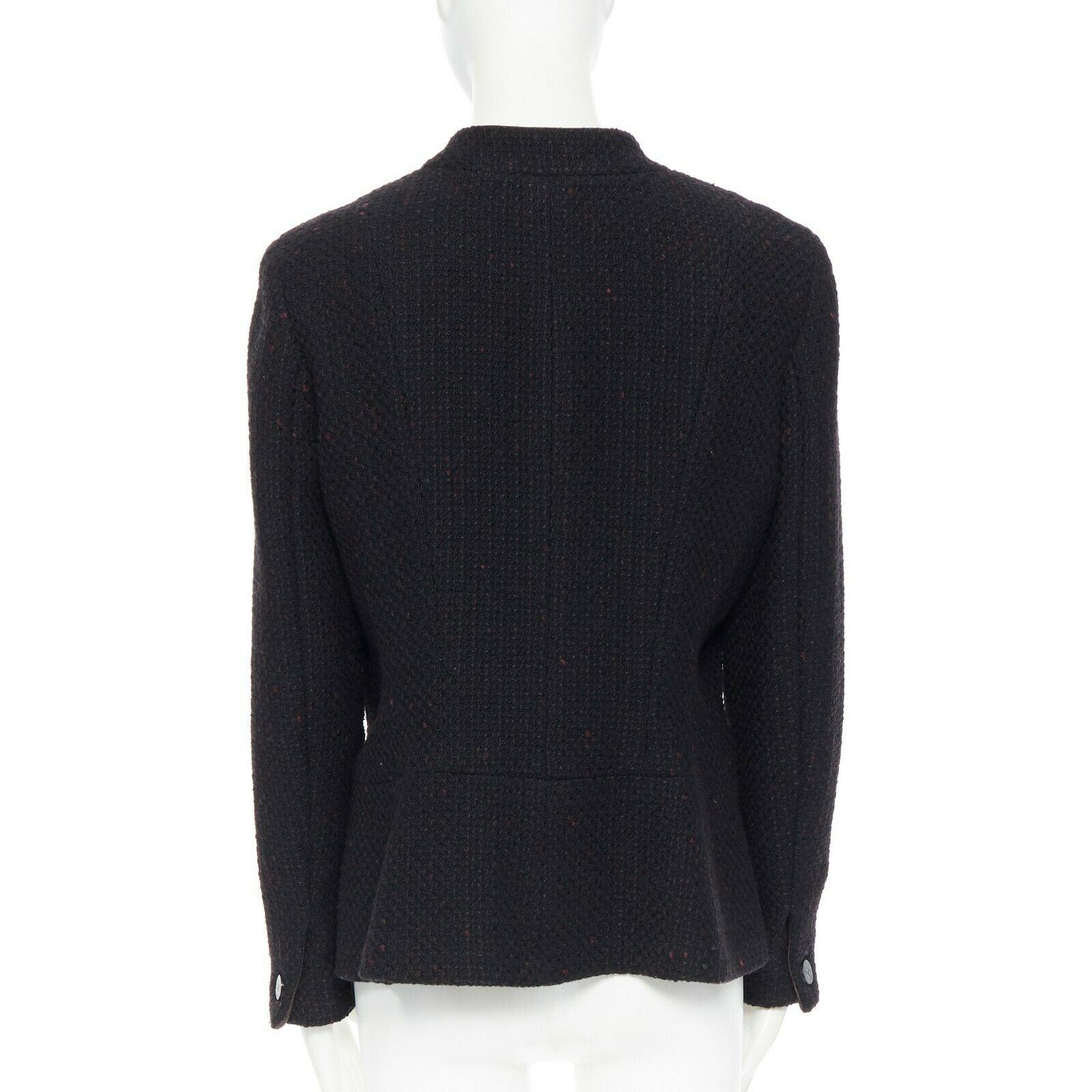 Women's CHANEL 01A black red brown wool blend tweed leather inset 4 pocket jacket FR42