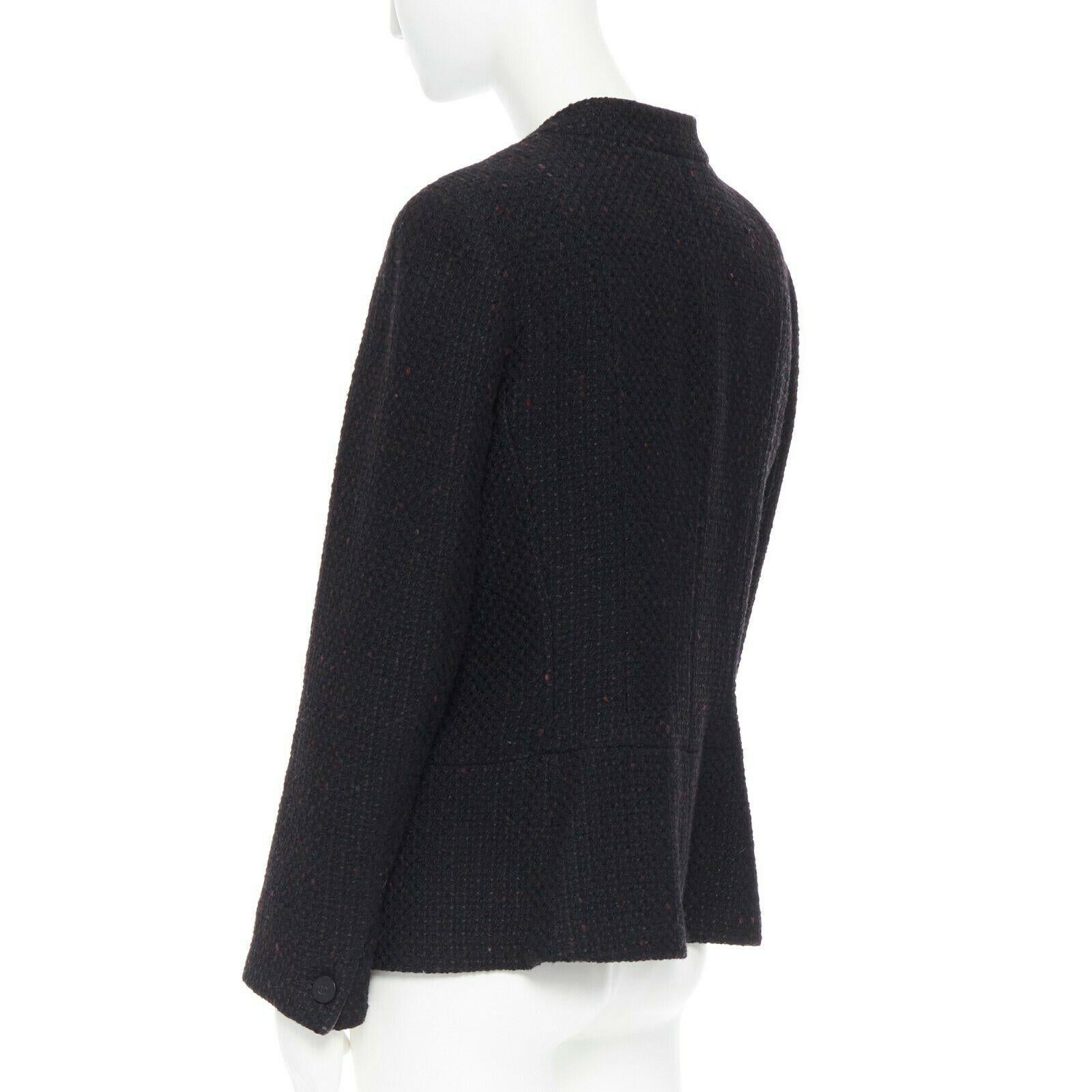 CHANEL 01A black red brown wool blend tweed leather inset 4 pocket jacket FR42 1