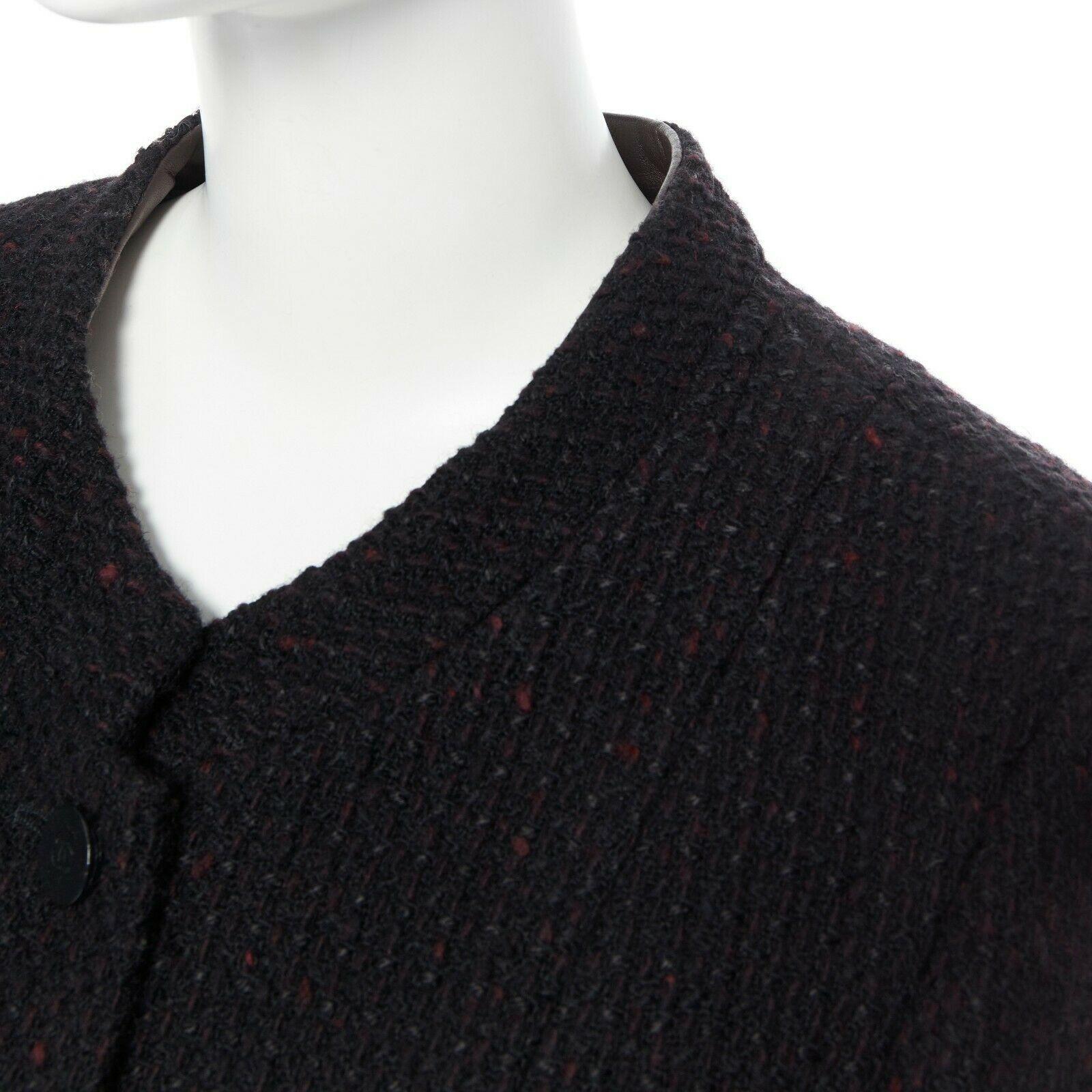 CHANEL 01A black red brown wool blend tweed leather inset 4 pocket jacket FR42 2