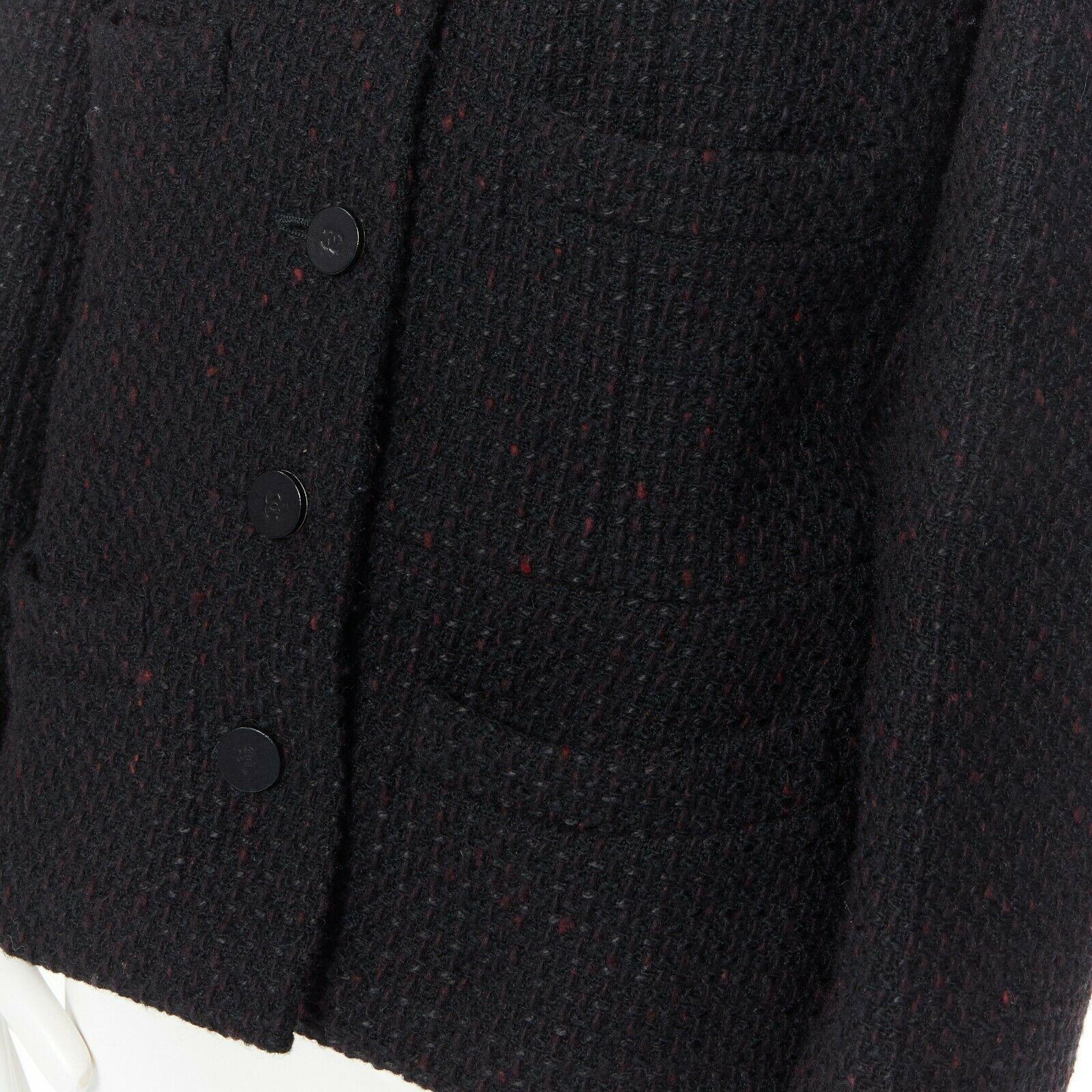 CHANEL 01A black red brown wool blend tweed leather inset 4 pocket jacket FR42 3