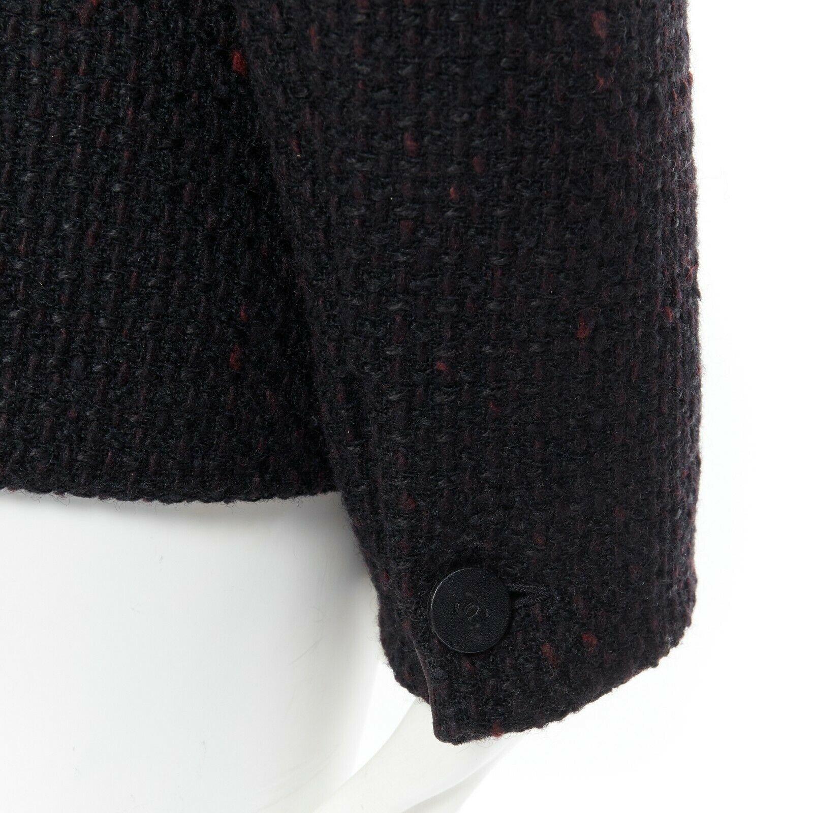 CHANEL 01A black red brown wool blend tweed leather inset 4 pocket jacket FR42 4
