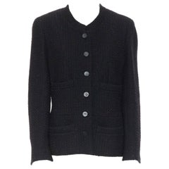 Used CHANEL 01A black red brown wool blend tweed leather inset 4 pocket jacket FR42