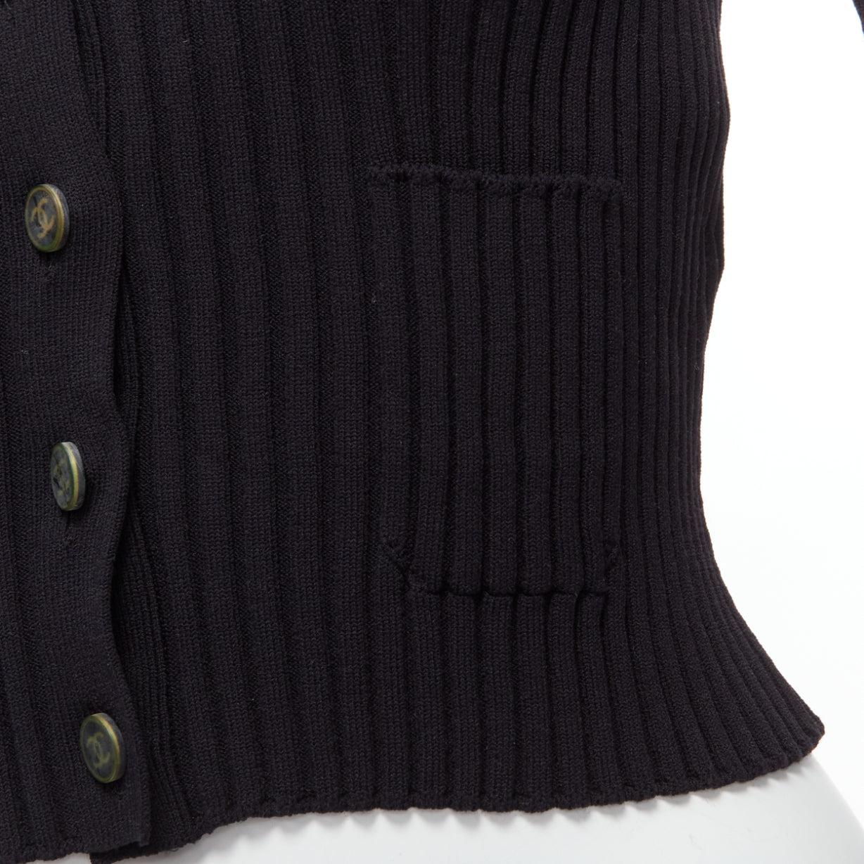 CHANEL 01A Vintage gold CC logo button ribbed cropped cardigan FR42 L For Sale 4