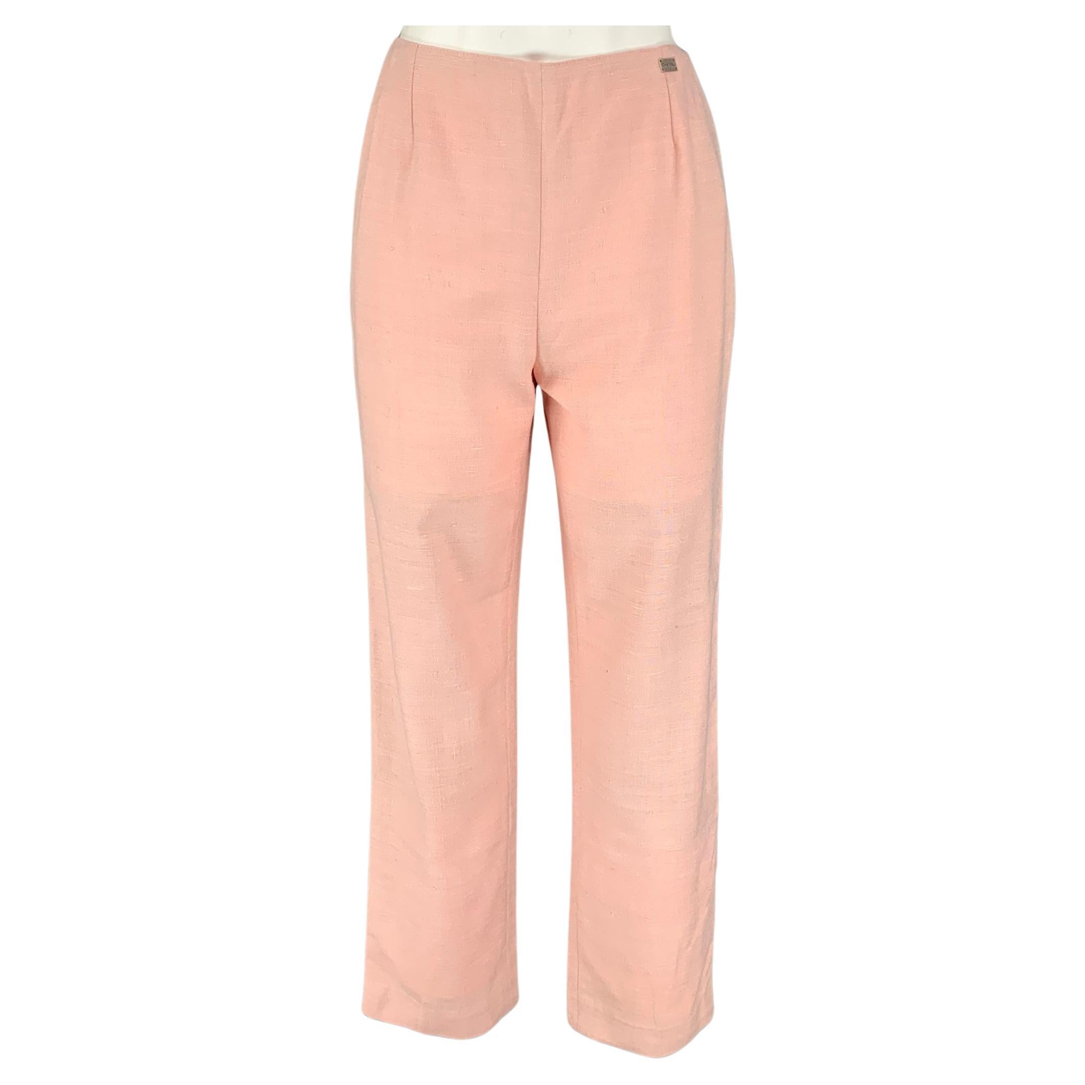 CHANEL 01C Size 4 Rose Silk High Waisted Casual Pants For Sale
