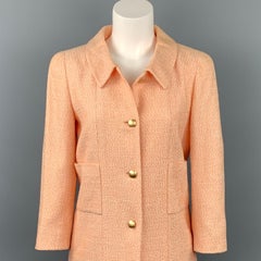 CHANEL 01C Size 6 Peach Sorbet Tweed Cotton Blend Jacket Skirt Set