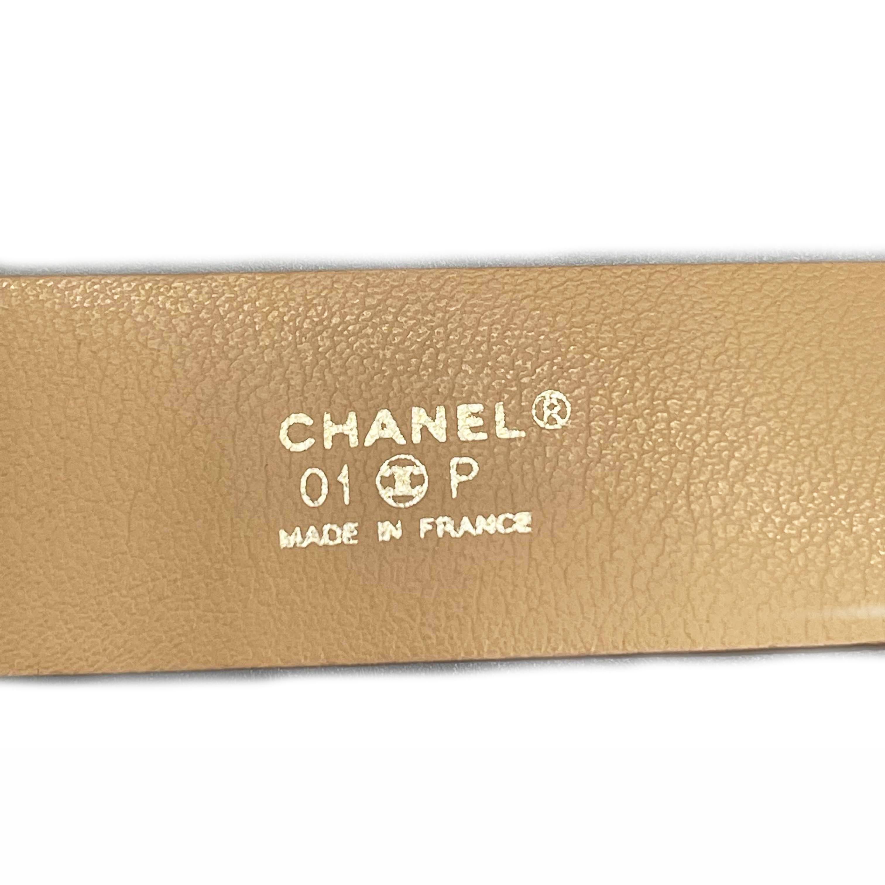 Brown CHANEL 01P 2001 Spring Vintage Leather Belt -Salmon / Gold 80 / 32 For Sale