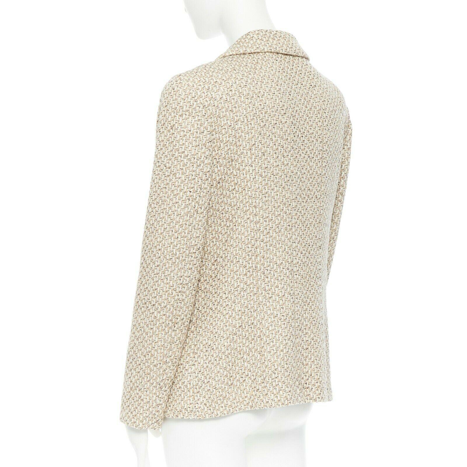 CHANEL 01P beige knit tweed shoulder pad classic straight blazer jacket FR44 1
