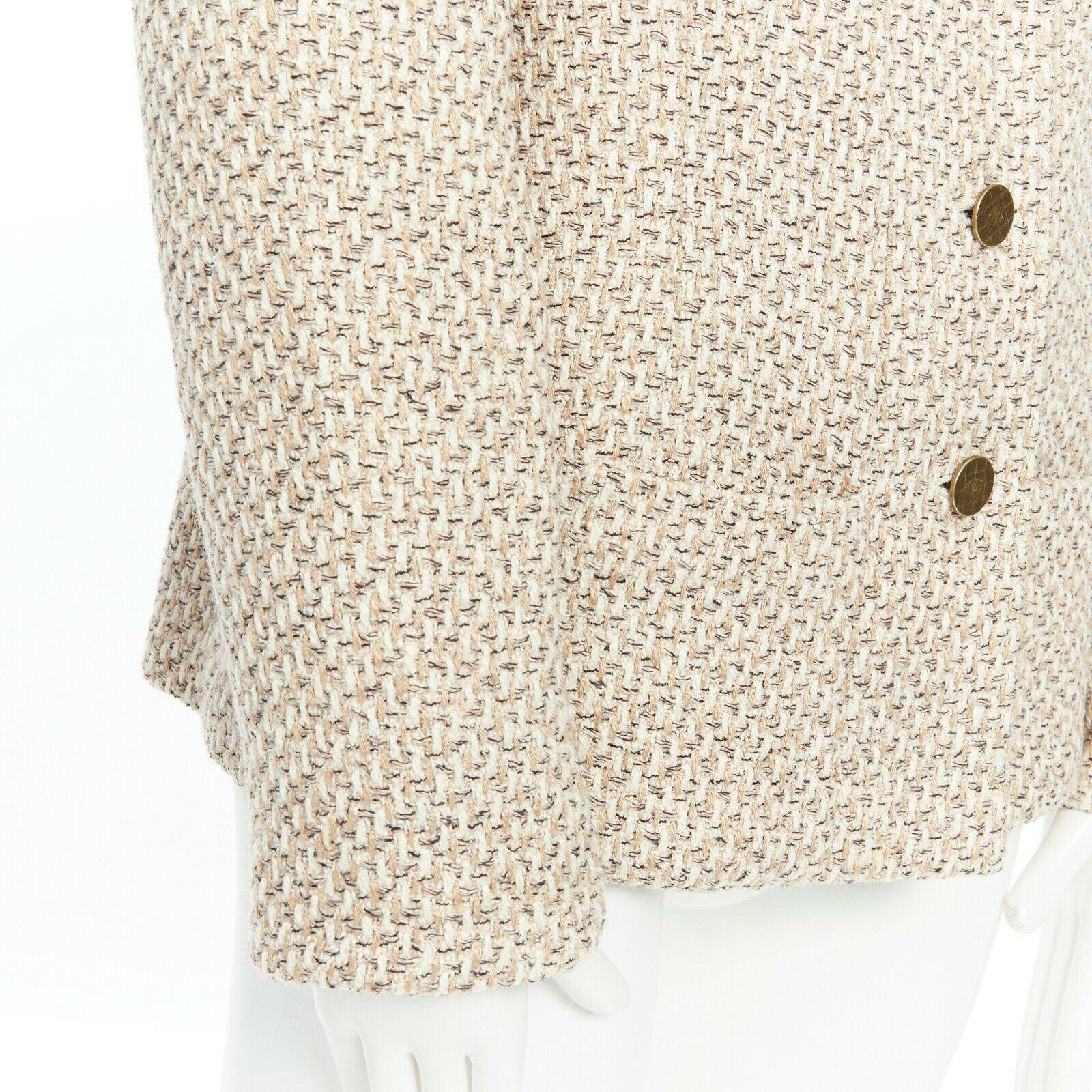 CHANEL 01P beige knit tweed shoulder pad classic straight blazer jacket FR44 2