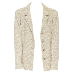 CHANEL 01P beige maille tweed épaulette blazer classique droit veste FR44