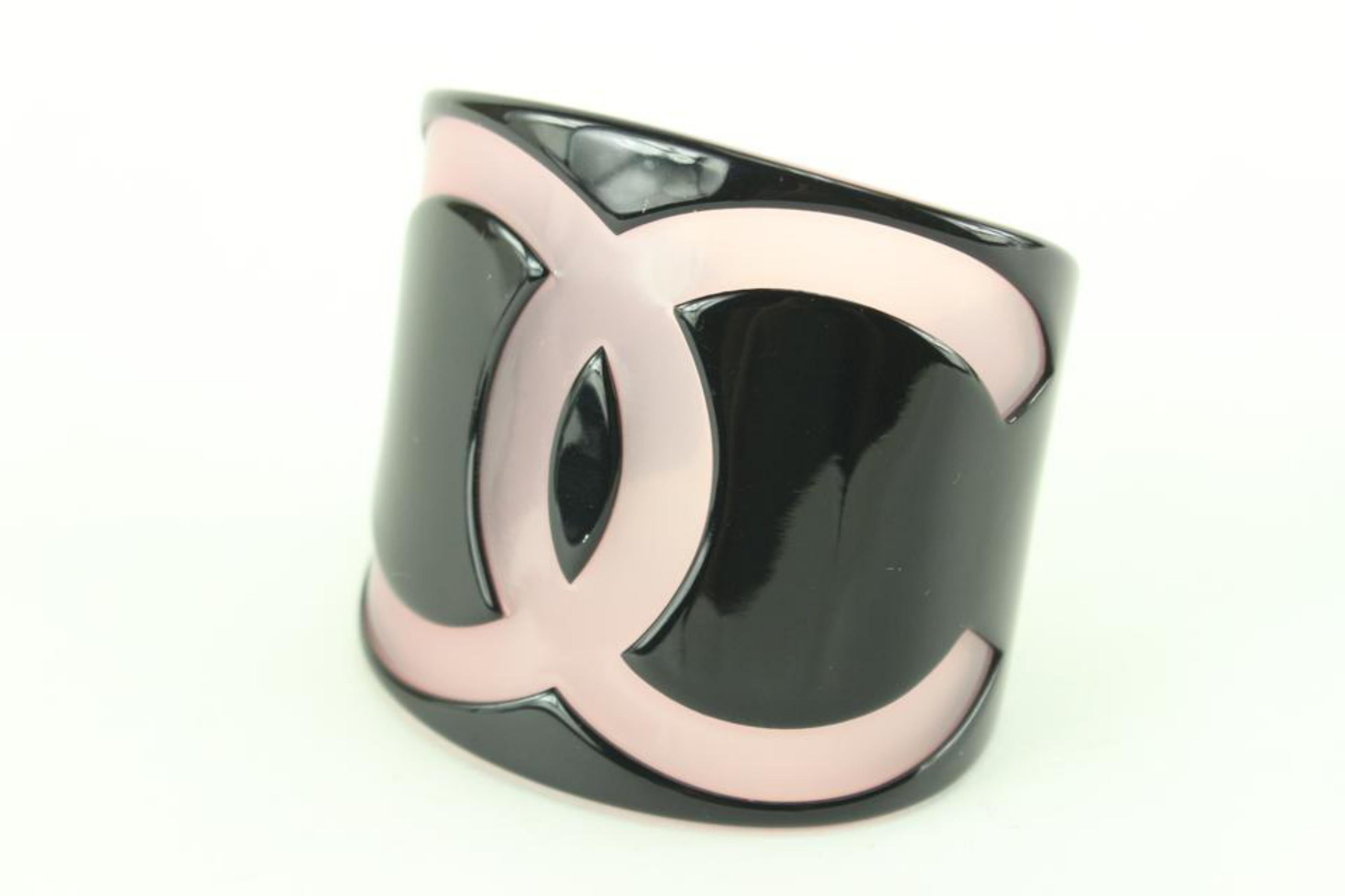 Chanel 01p Black x Pink CC Cuff Bracelet Bangle 32ck824s 9