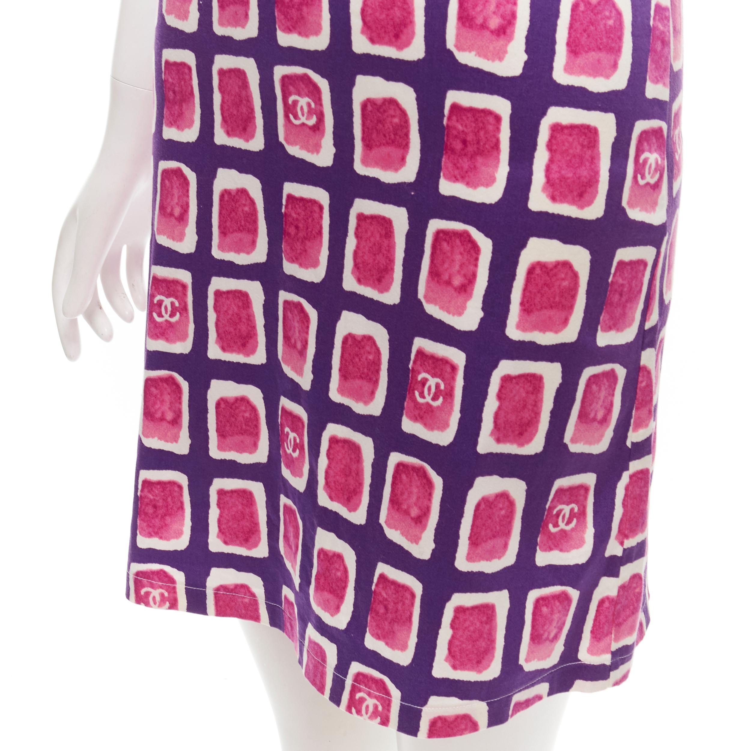 CHANEL 01P CC pink purple brush geometric print halter strap mini dress FR34 XS 4