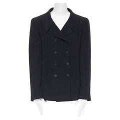 CHANEL 01P LBJ black wool double breast peak lapel pleat boxy blazer jacket FR44