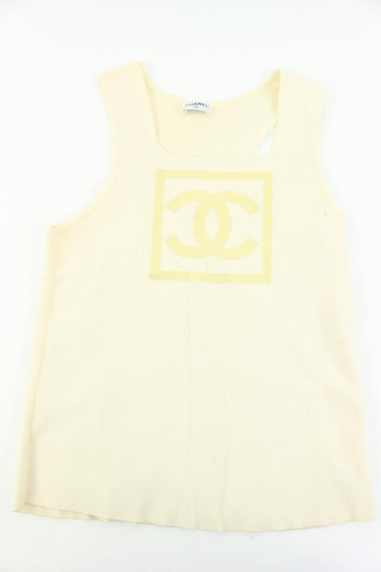 Chanel 01P Medium Cream CC Sports Logo Tank Top Sleeveless Tee Shirt 121ca37 For Sale 1