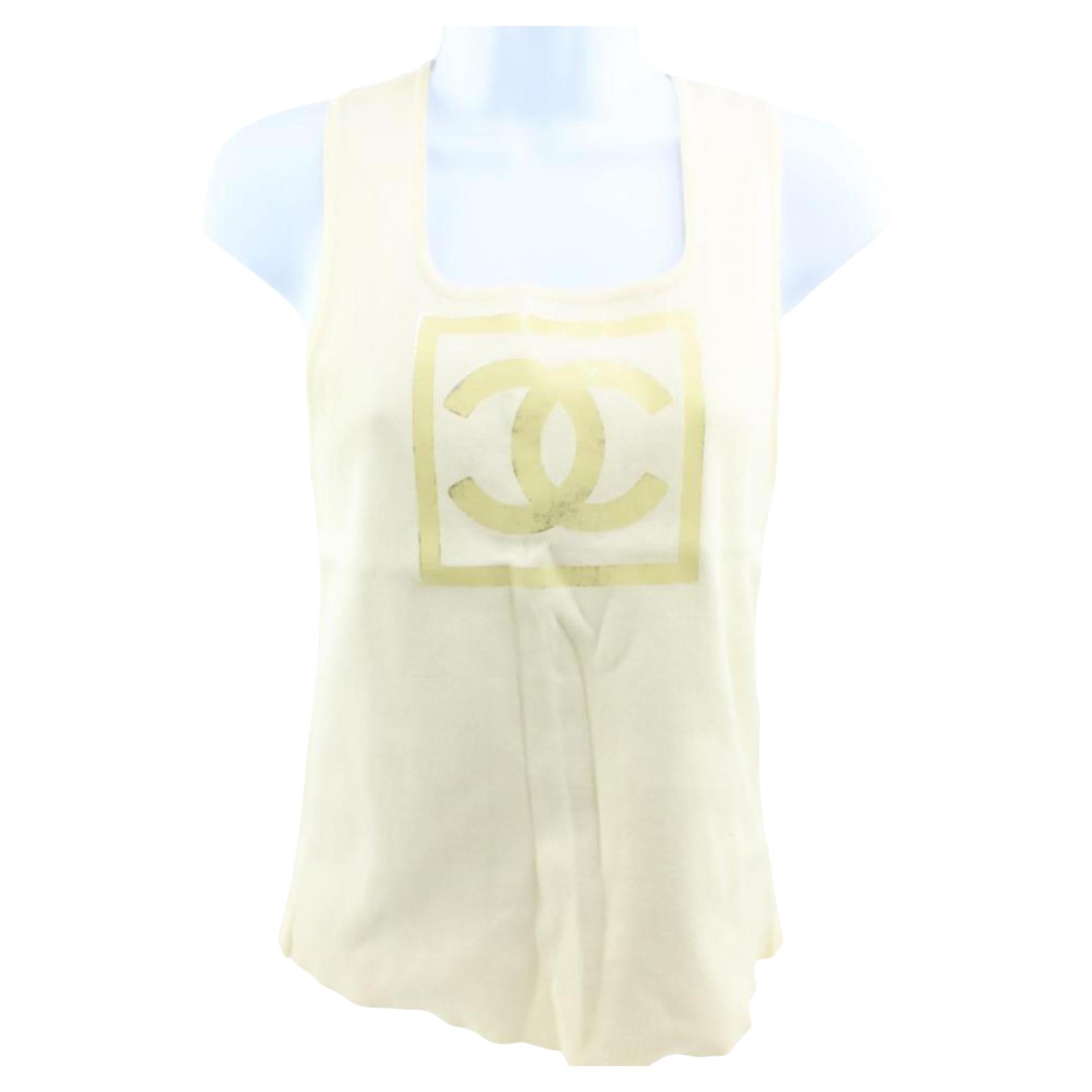 Chanel 01P Medium Cream CC Sports Logo Tank Top Sleeveless Tee Shirt 121ca37