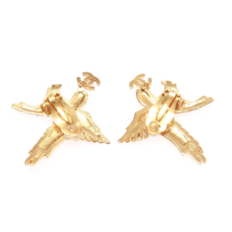 Chanel 01P Swarovski Crystal Eagle Earrings at 1stDibs | swarovski eagle